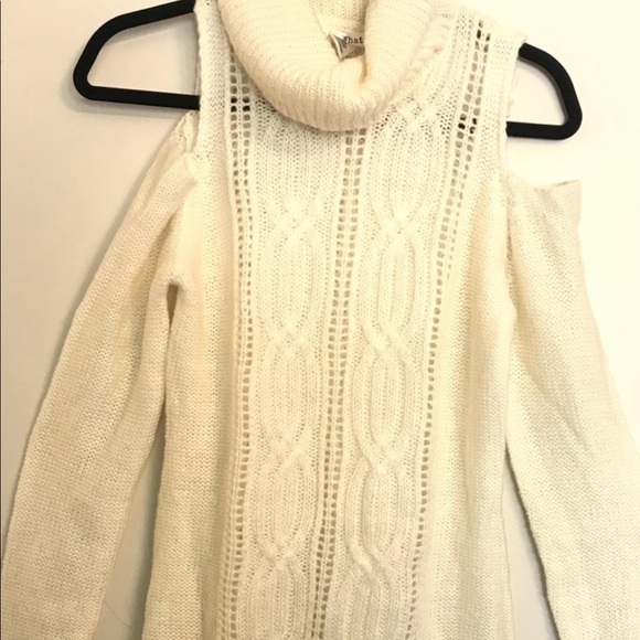 Say What? Sweaters - Cable knit cold shoulder sweater